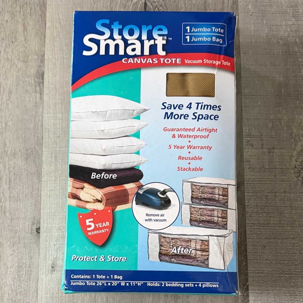 Canvas Tote Vacuum Storage Bag - White and Blue